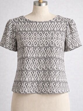 Philosophy Black and White Diamond-Print Short Sleeve Top